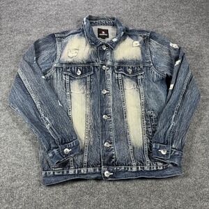 Southpole Denim Jacket Mens L Blue Acid Wash Distressed Button Up Hip Hop